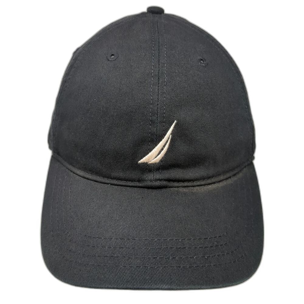 Nautica Baseball Cap Black One Size Sailboat Logo Slideback Curved Brim Hat